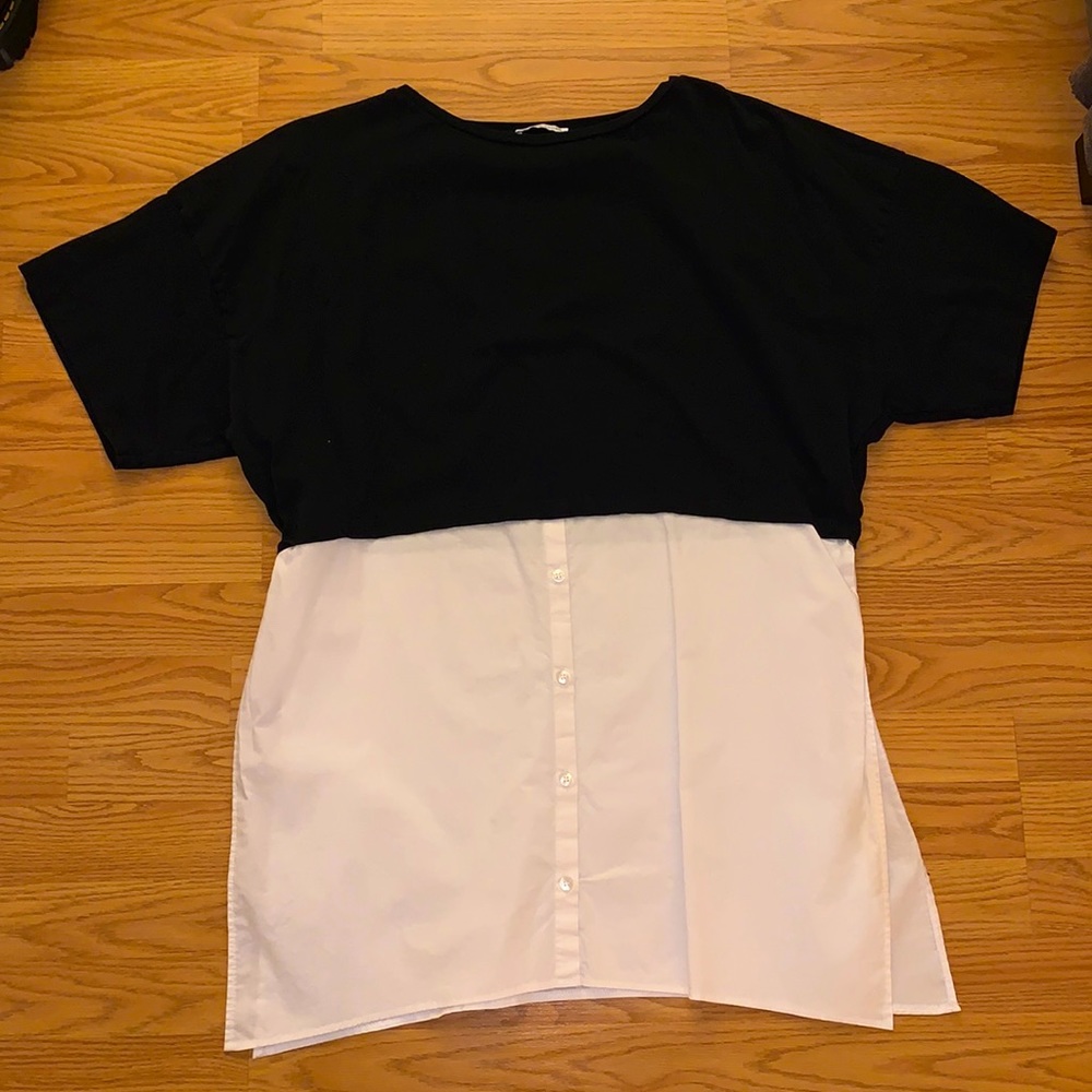 Half tee half button up Zara oversized T-shirt with side slits